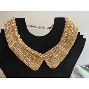 Vintage 1950s Faux Pearl Beaded Peter Pan Collar Bib Necklace Bridal